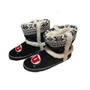 Bootie Slippers Knit Velvet Fleece House Shoes Size M 7/8 Black white